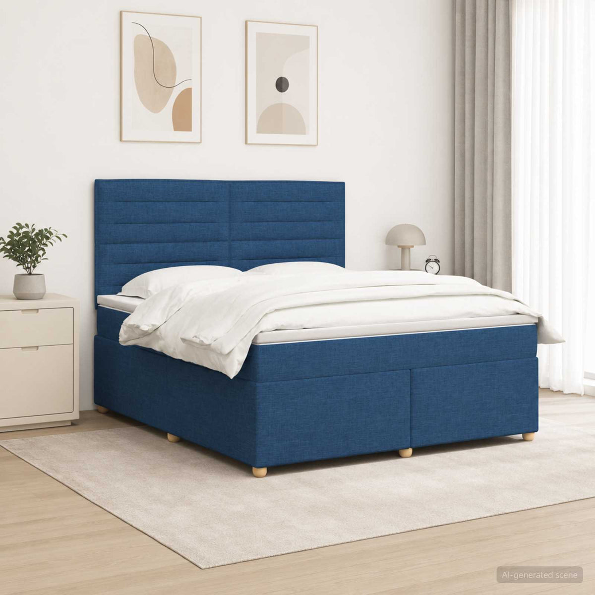 Lit boxspring avec matelas Bleu 140 x 190 cm Tissu
