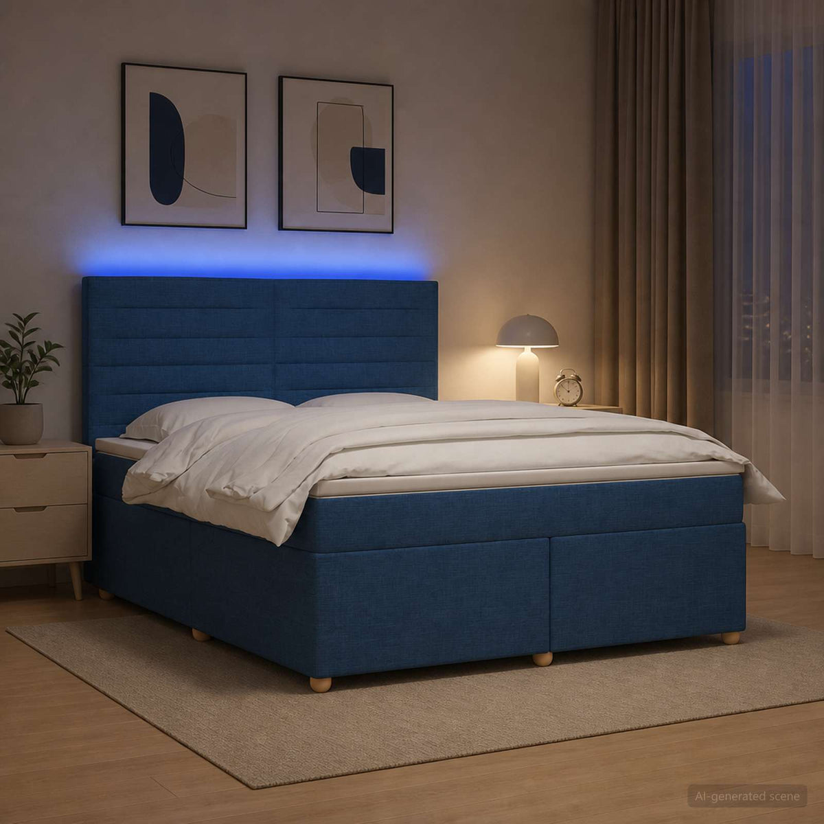 Lit boxspring avec matelas Bleu 140 x 190 cm Tissu