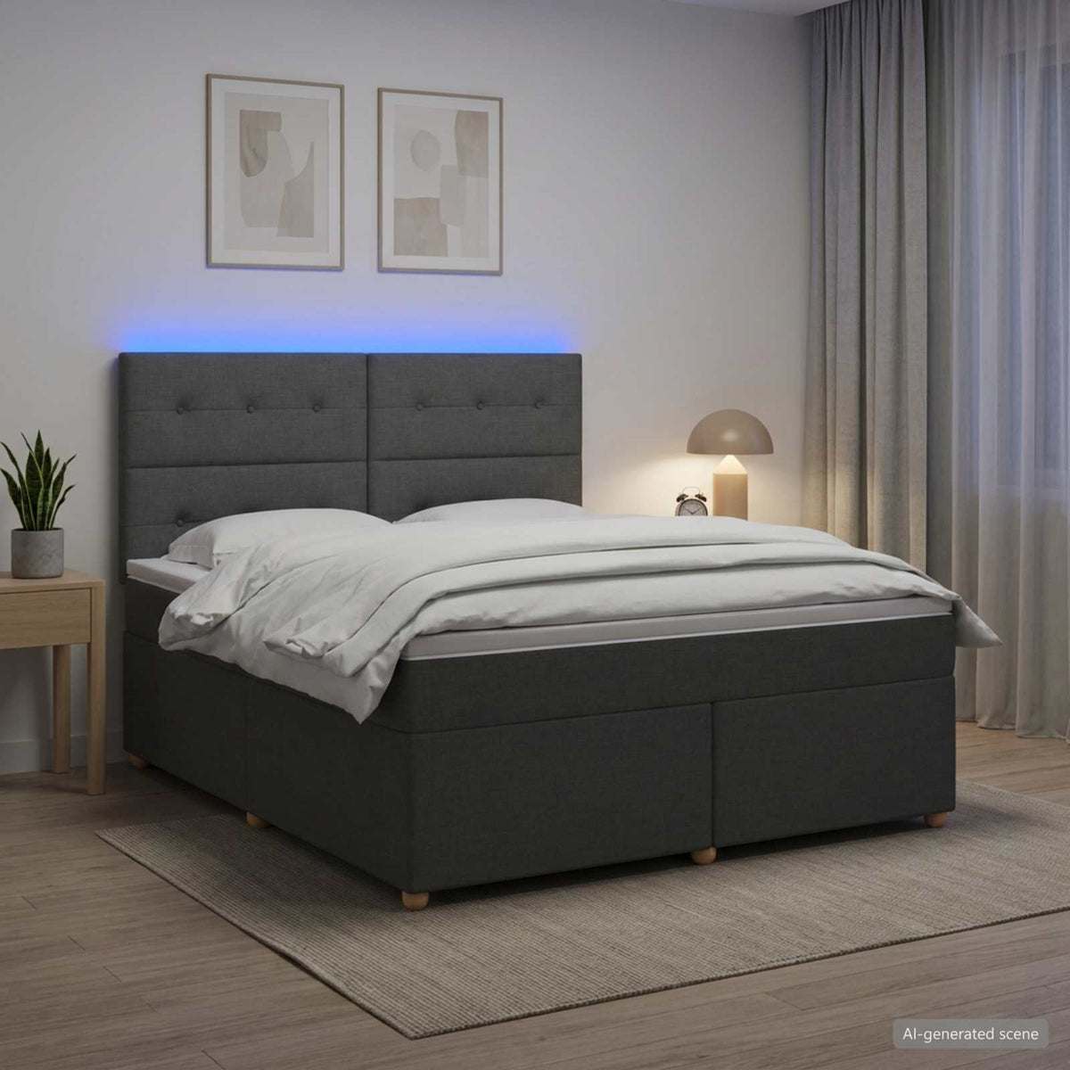Lit boxspring avec matelas Gris foncé 140 x 190 cm Tissu