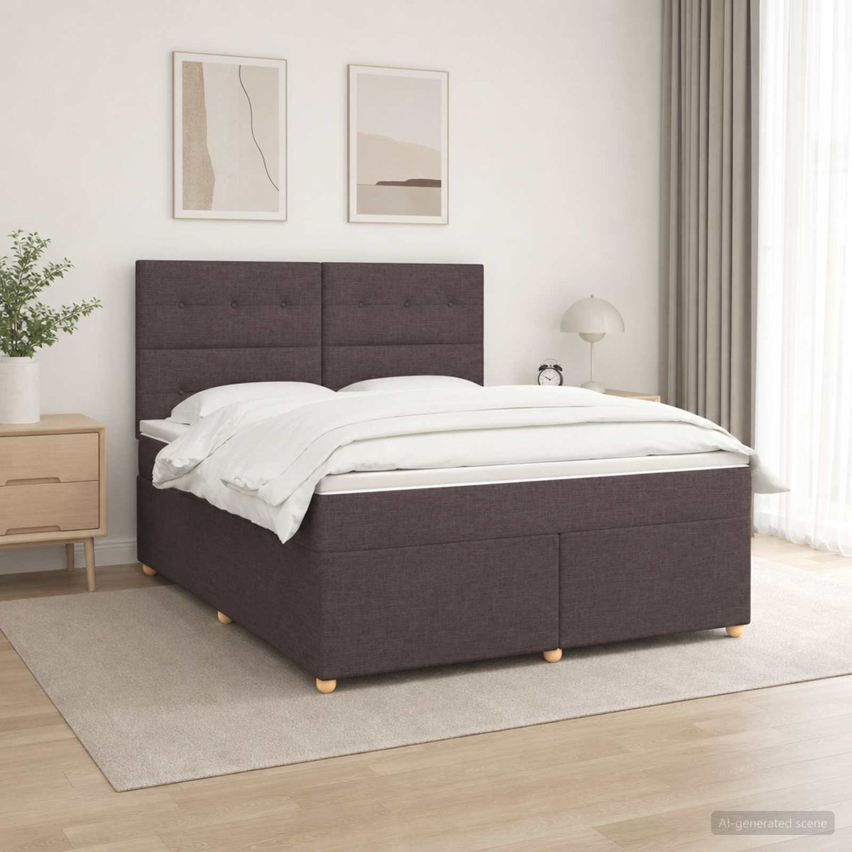 Lit boxspring avec matelas Marron foncé 140 x 190 cm Tissu