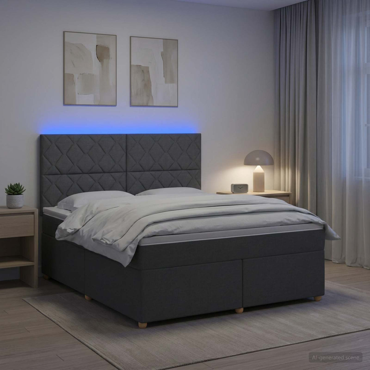 Lit boxspring avec matelas Gris foncé 140 x 200 cm Tissu