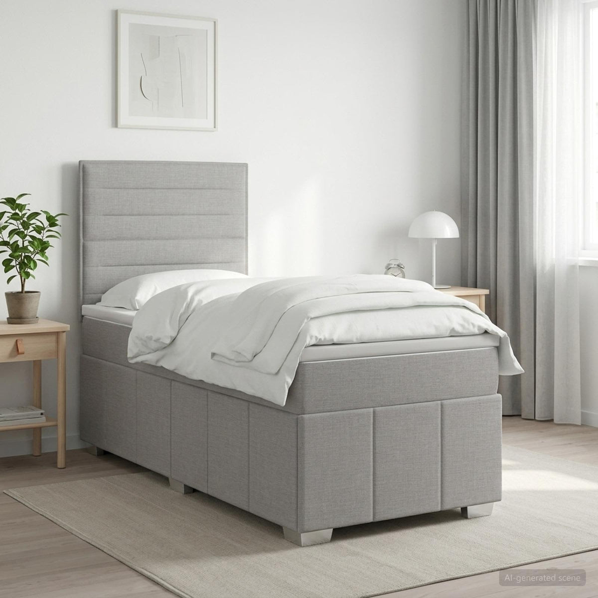 Lit boxspring LED avec matelas Gris clair 90 x 200 cm Tissu