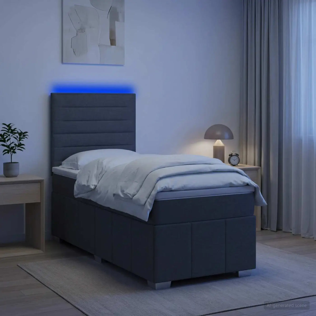 Lit boxspring LED avec matelas Gris foncé 90 x 200 cm Tissu - XIOS