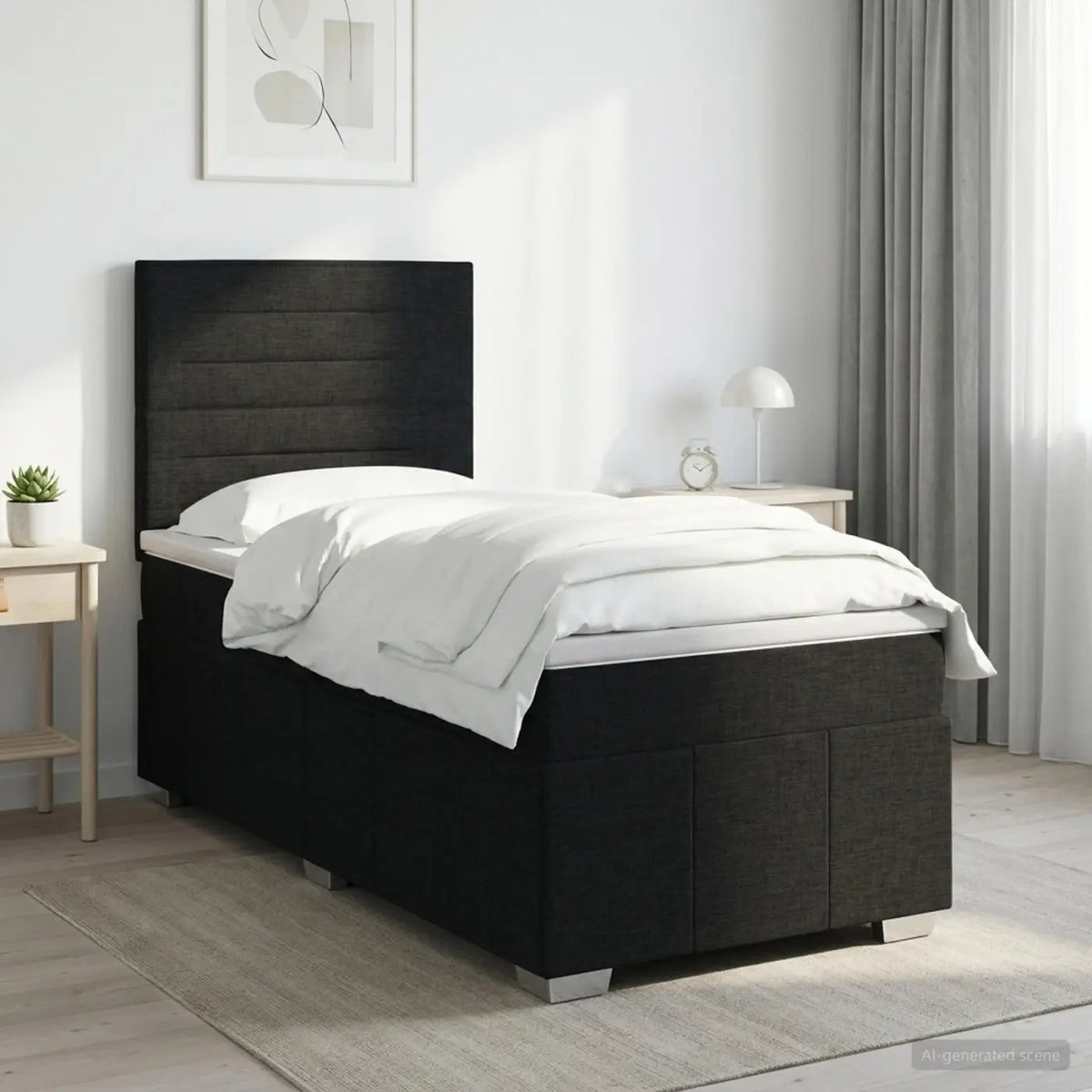 Lit boxspring LED avec matelas Noir 90 x 200 cm Tissu - XIOS