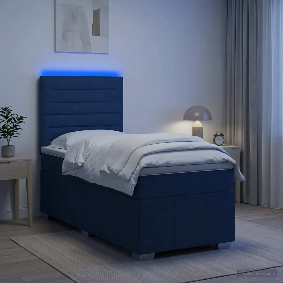 Lit boxspring LED avec matelas Bleu 90 x 200 cm Tissu - XIOS