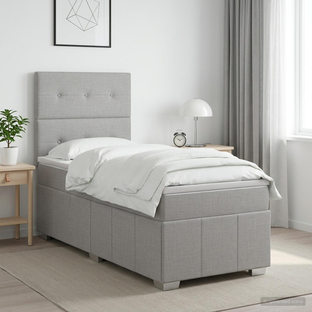 Lit boxspring LED avec matelas Gris clair 90 x 200 cm Tissu