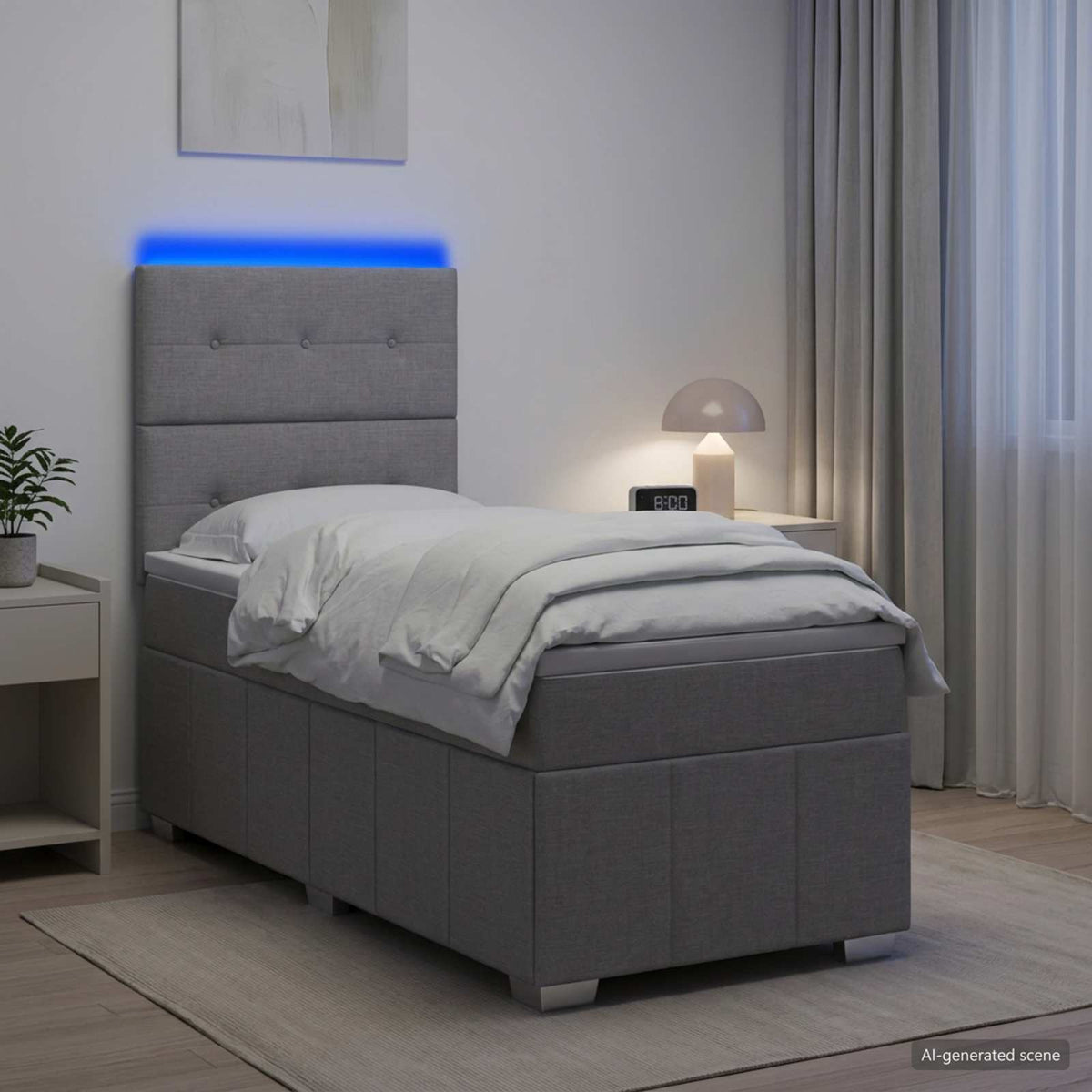 Lit boxspring LED avec matelas Gris clair 90 x 200 cm Tissu