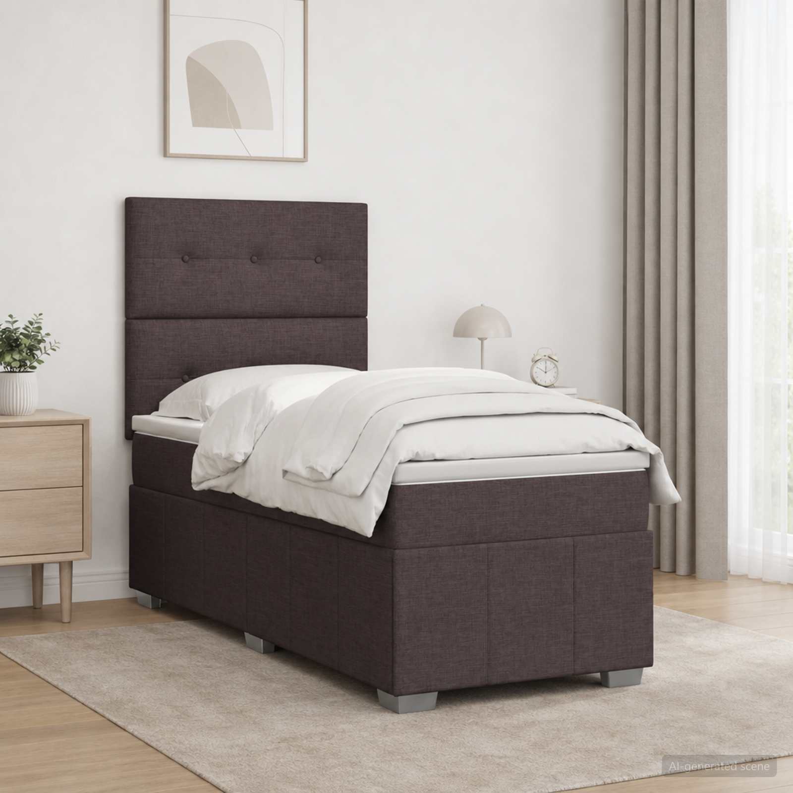 Lit boxspring LED avec matelas Marron foncé 100 x 200 cm Tissu - XIOS