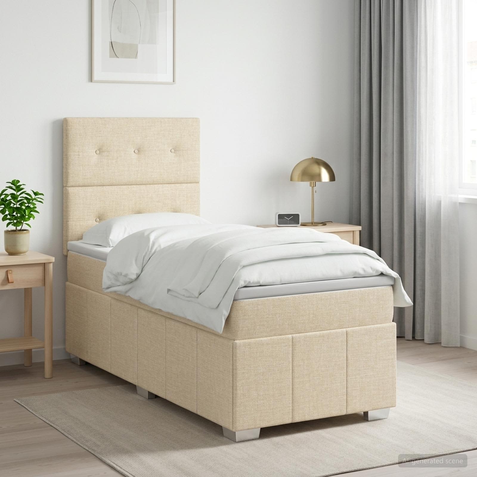 Lit boxspring LED avec matelas Crème 80 x 200 cm Tissu