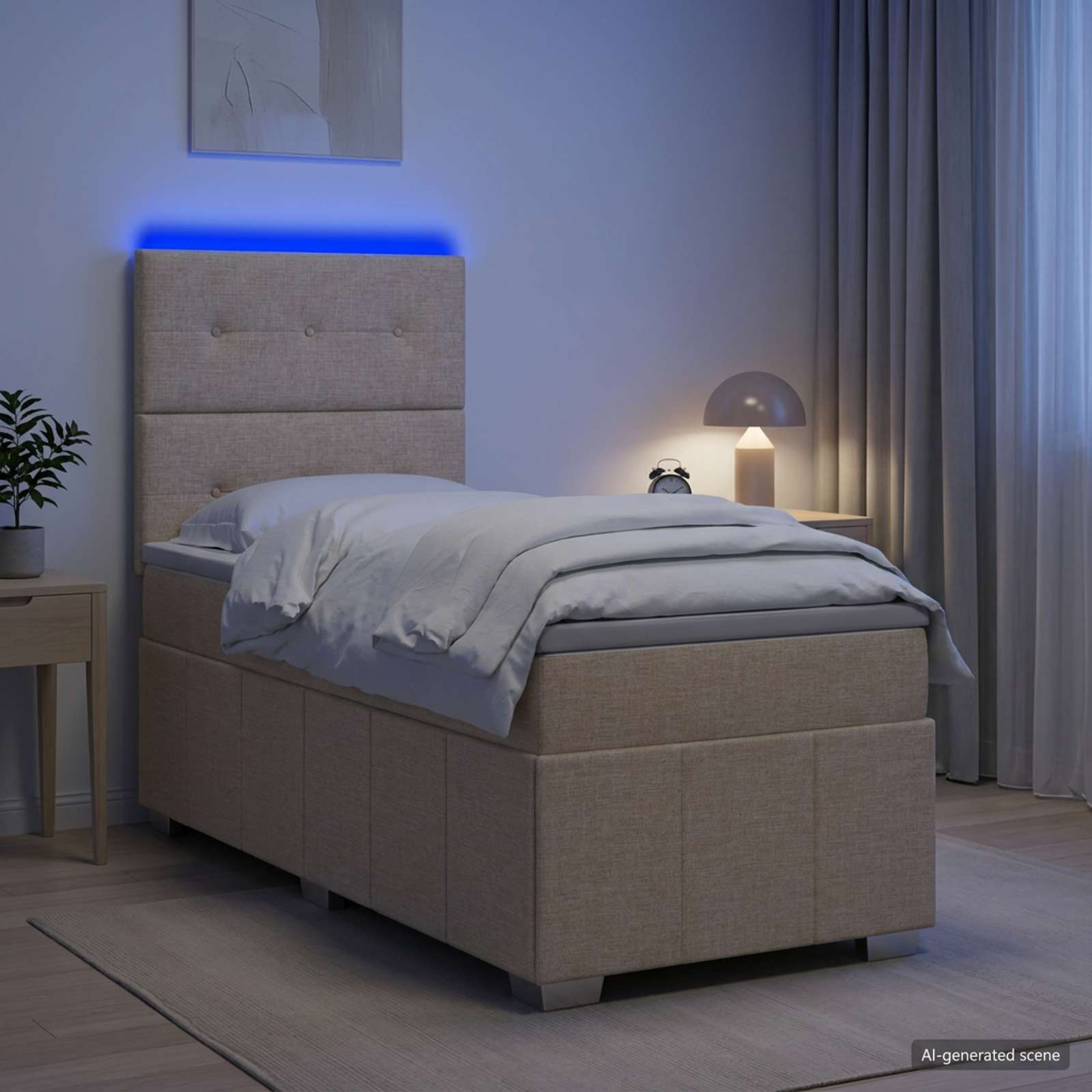 Lit boxspring LED avec matelas Crème 80 x 200 cm Tissu