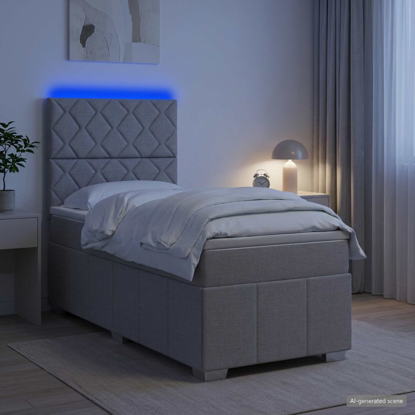 Lit boxspring LED avec matelas Gris clair 90 x 190 cm Tissu