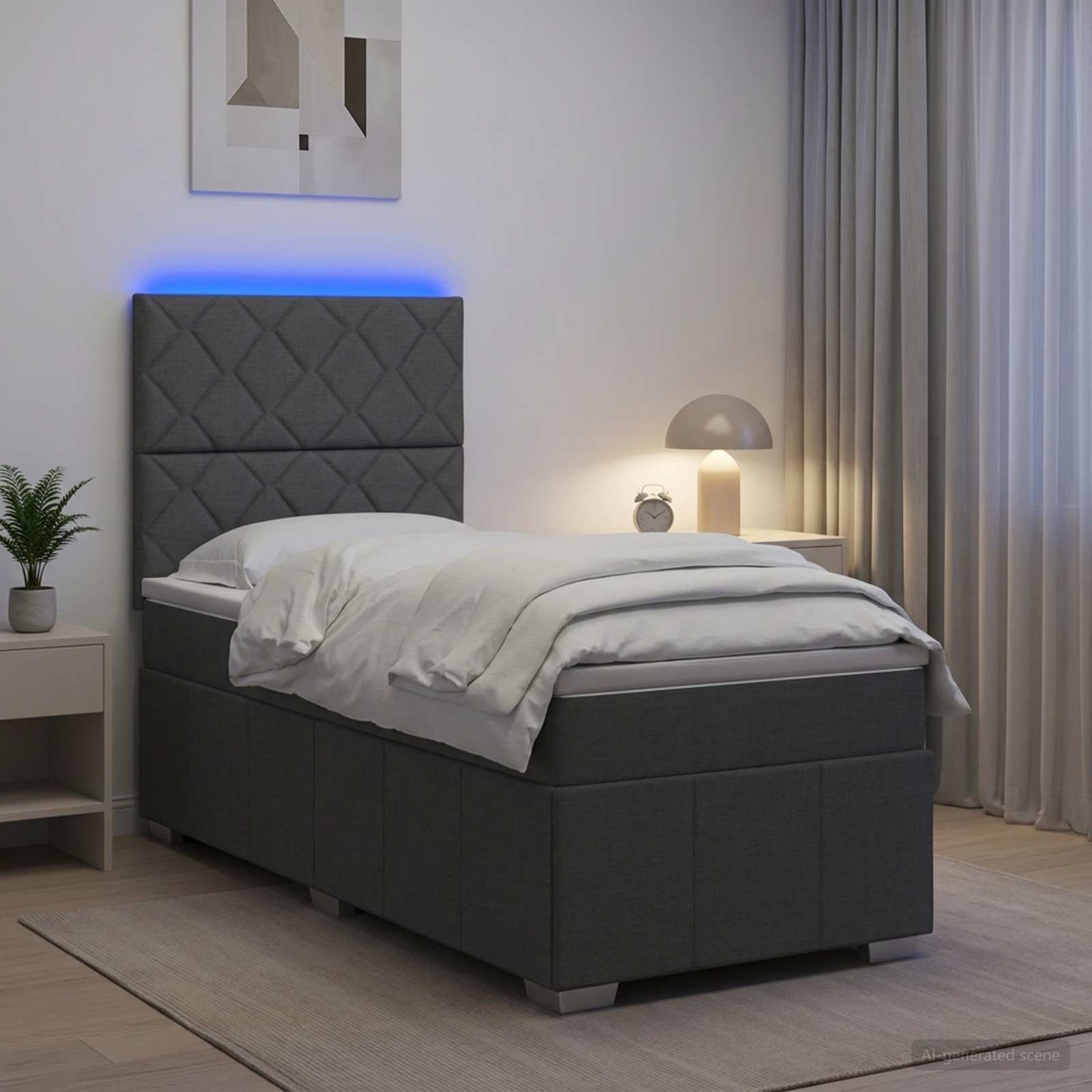 Lit boxspring LED avec matelas Gris foncé 90 x 190 cm Tissu