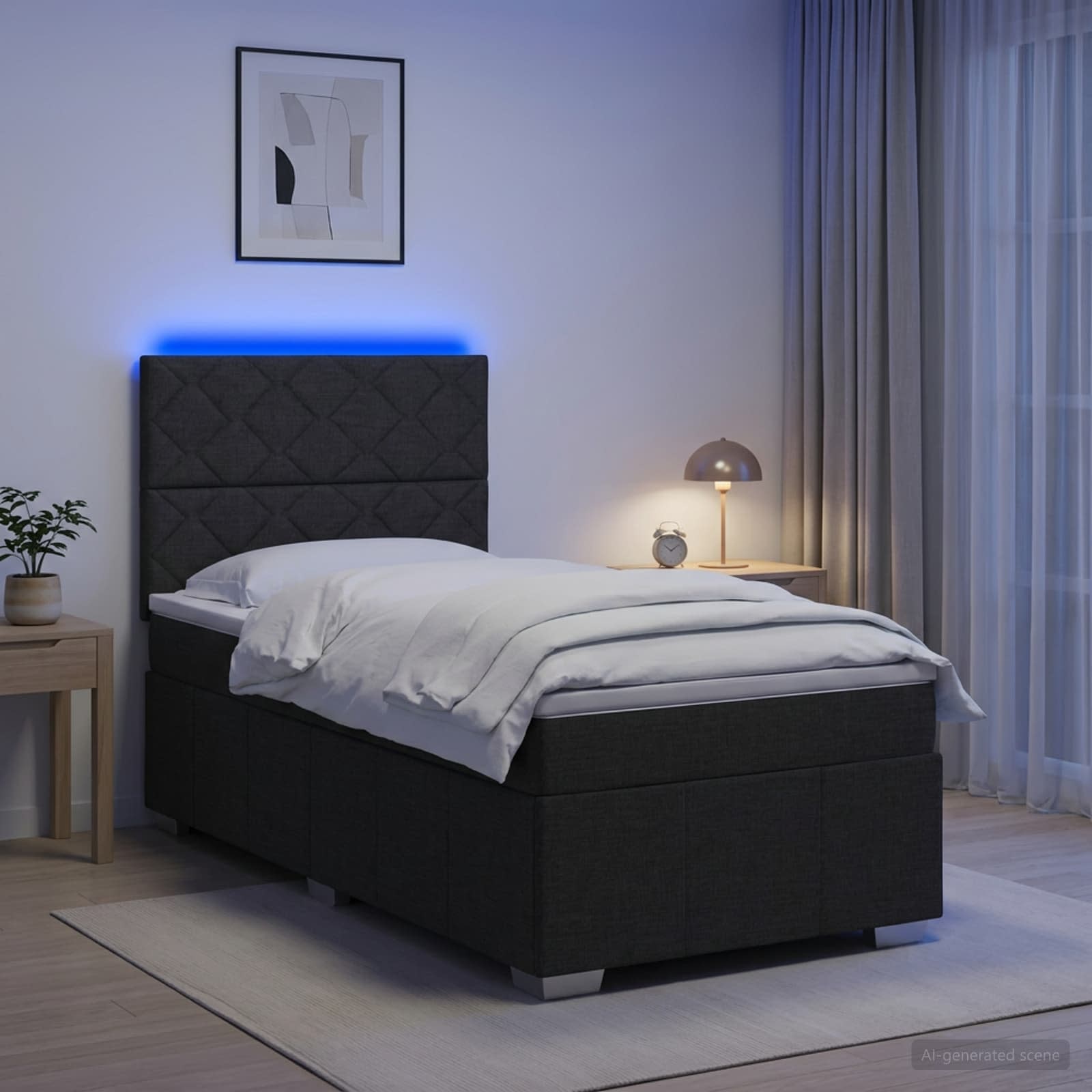 Lit boxspring LED avec matelas Noir 90 x 190 cm Tissu