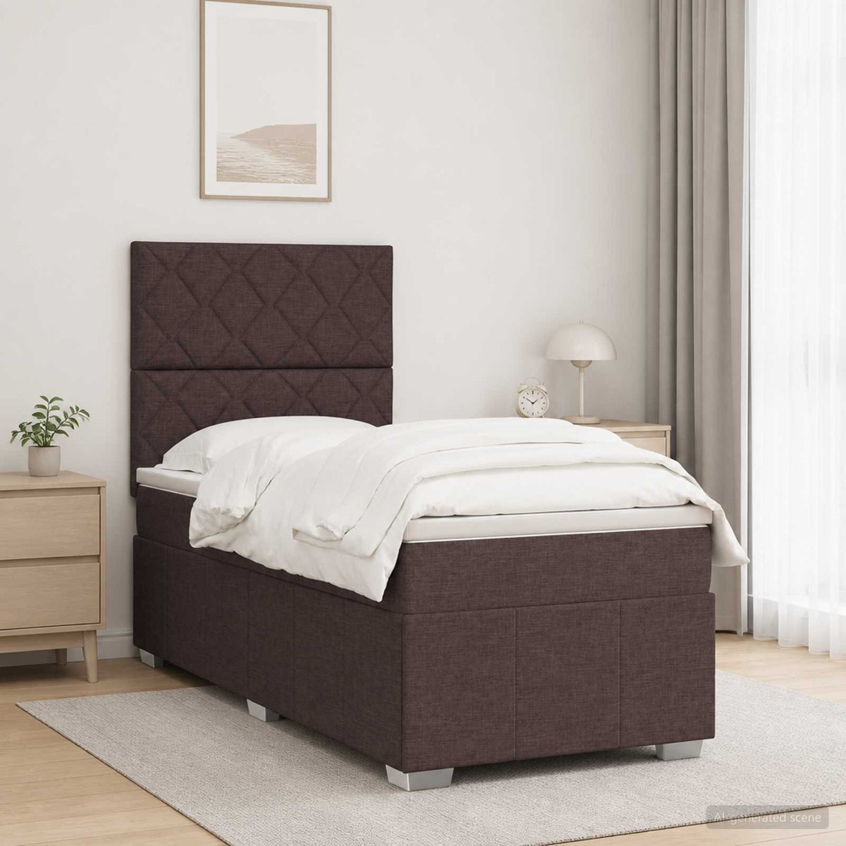 Lit boxspring LED avec matelas Marron foncé 90 x 200 cm Tissu