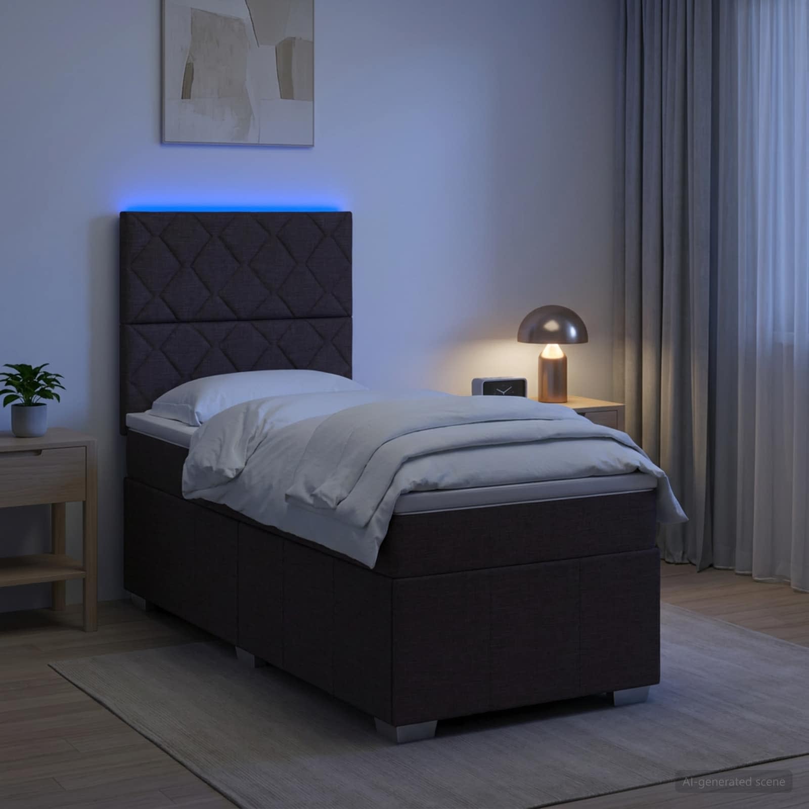 Lit boxspring LED avec matelas Marron foncé 90 x 200 cm Tissu