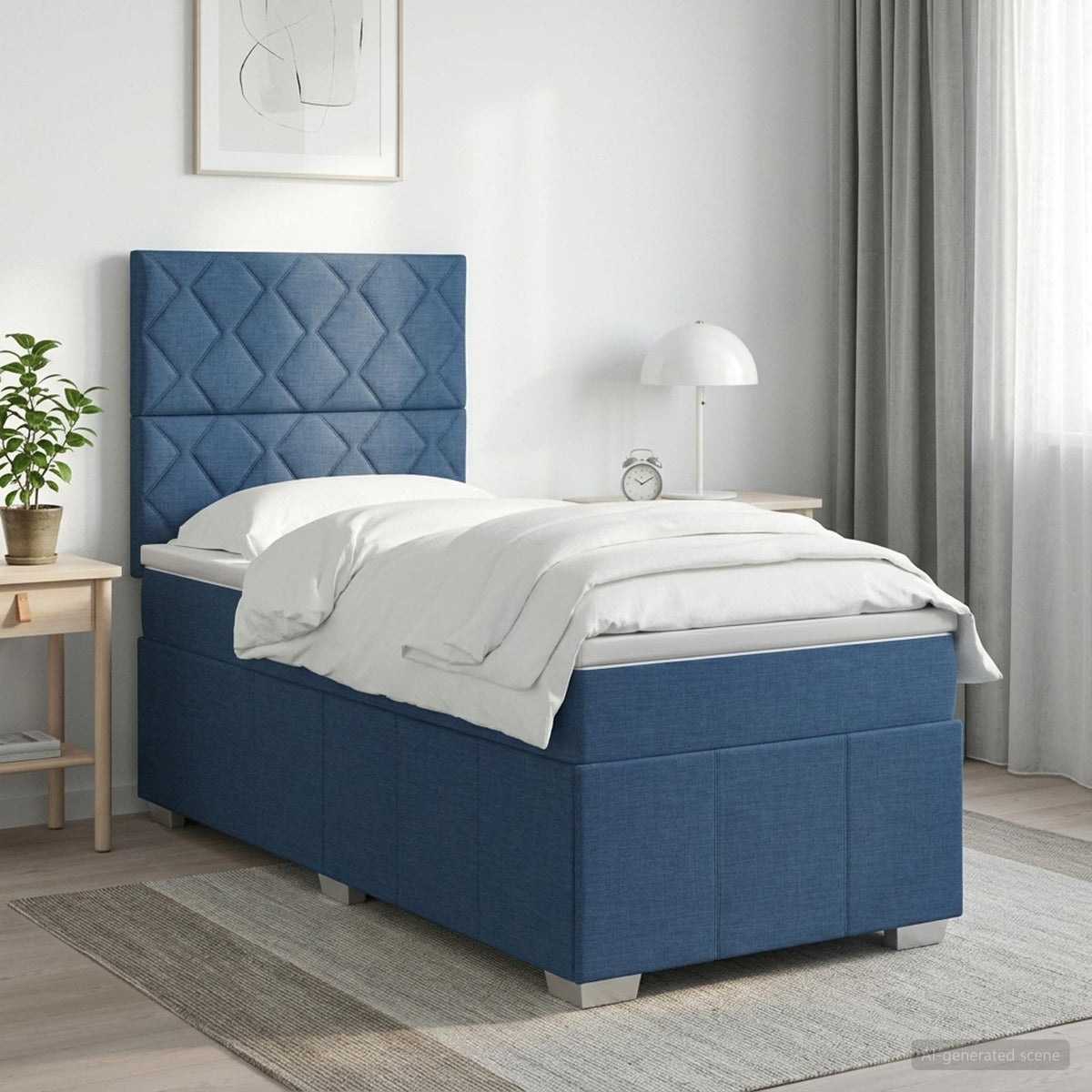 Lit boxspring LED avec matelas Bleu 90 x 200 cm Tissu