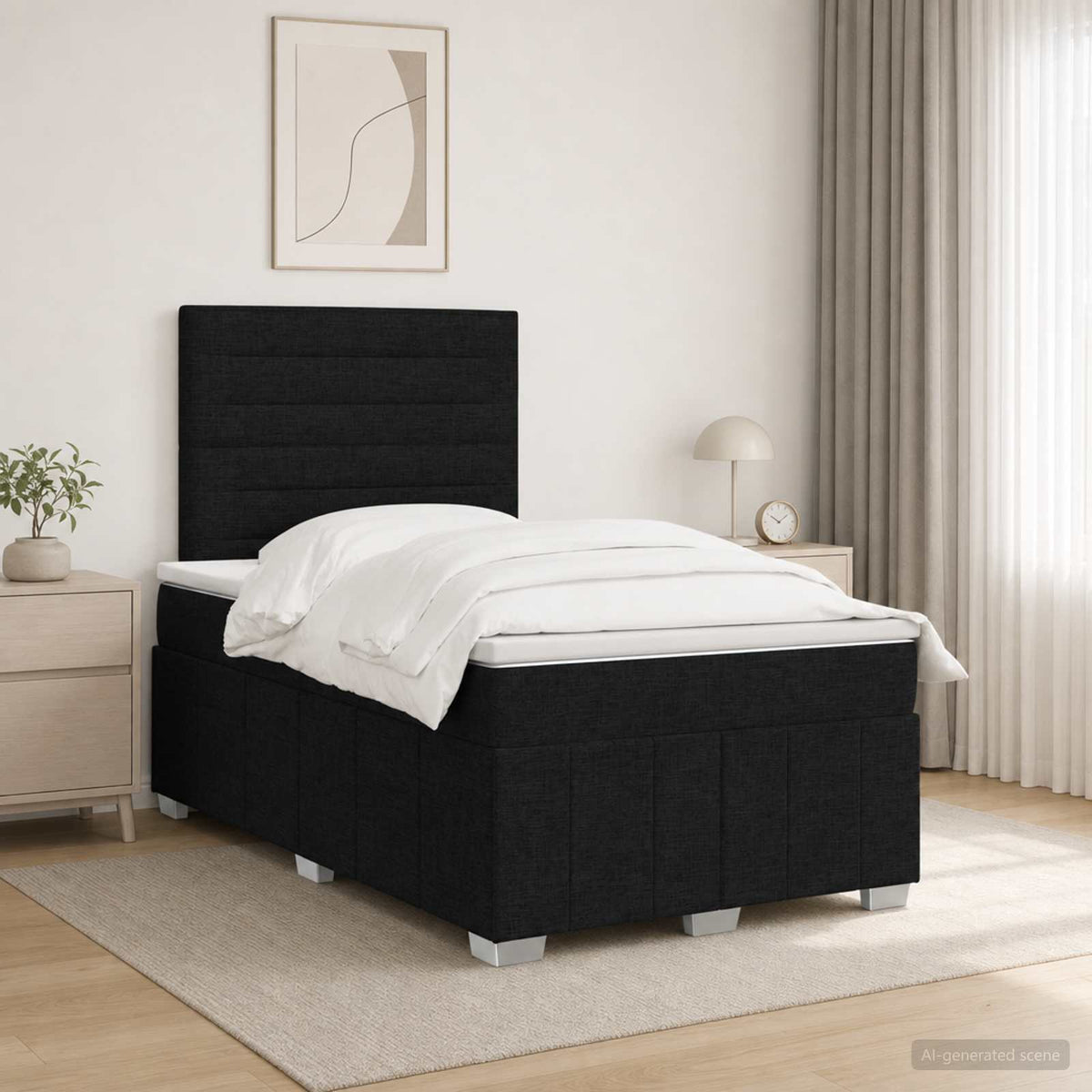 Lit boxspring LED avec matelas Noir 120 x 190 cm Tissu