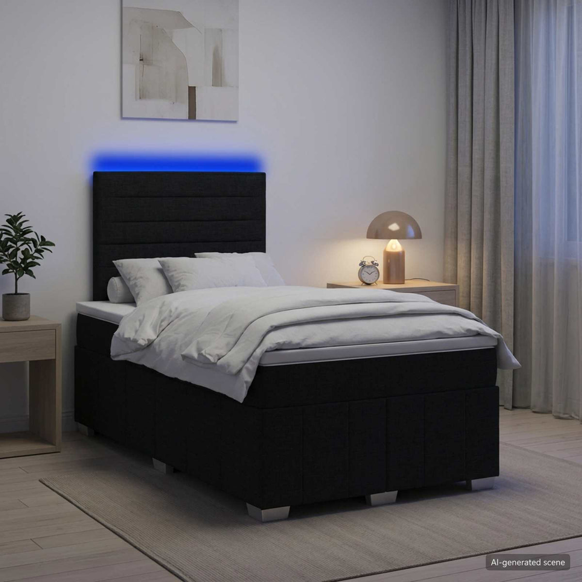 Lit boxspring LED avec matelas Noir 120 x 190 cm Tissu