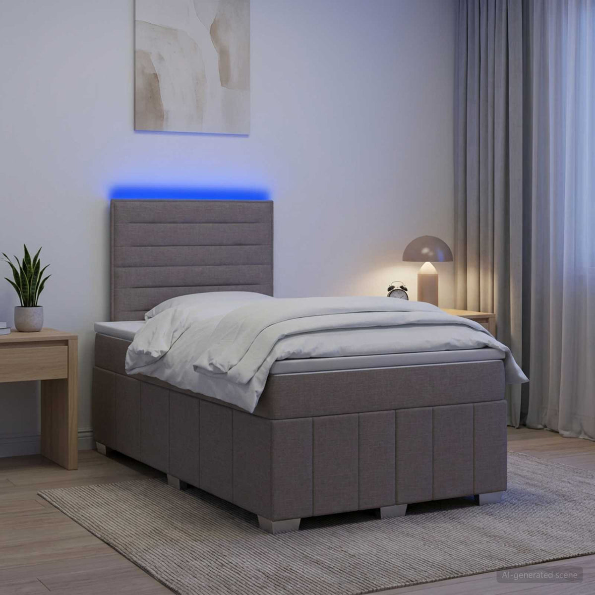 Lit boxspring LED avec matelas Taupe 120 x 200 cm Tissu