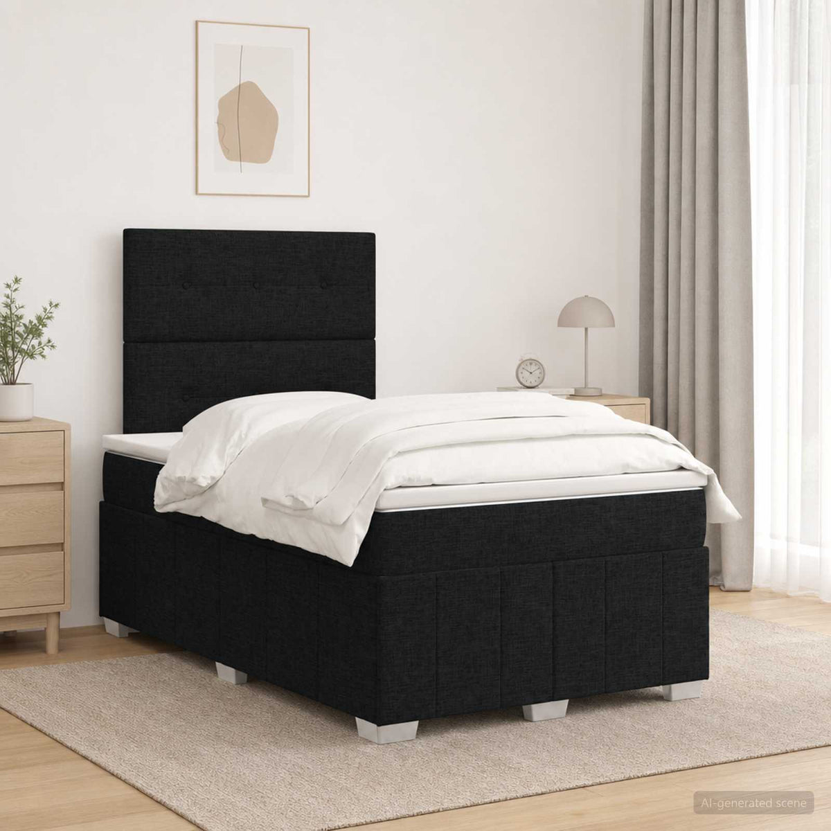 Lit boxspring LED avec matelas Noir 120 x 190 cm Tissu