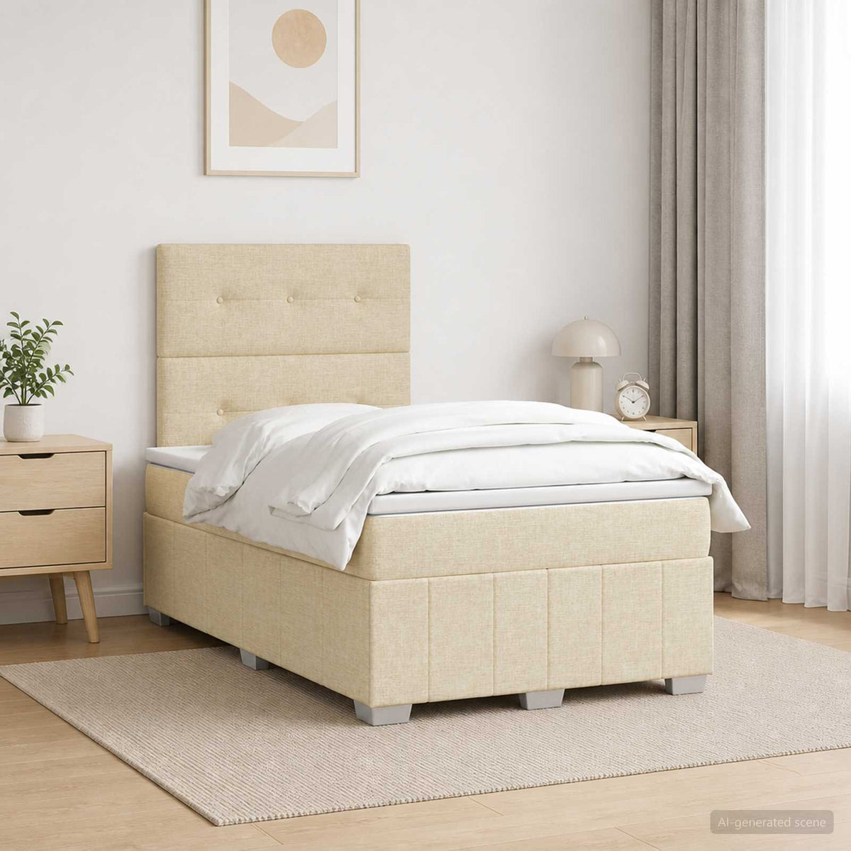 Lit boxspring LED avec matelas Crème 120 x 200 cm Tissu