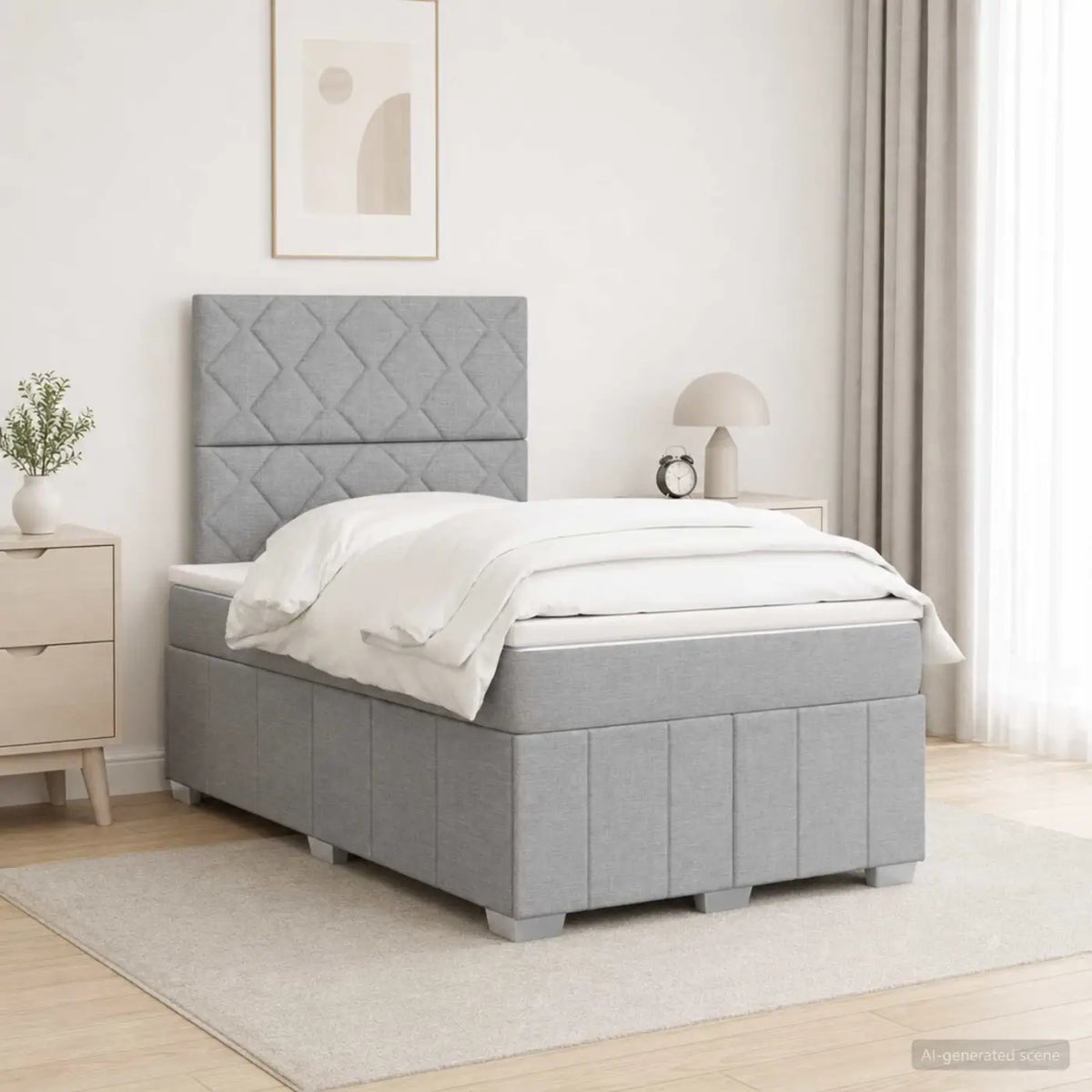Lit boxspring LED avec matelas Gris clair 120 x 190 cm Tissu - XIOS