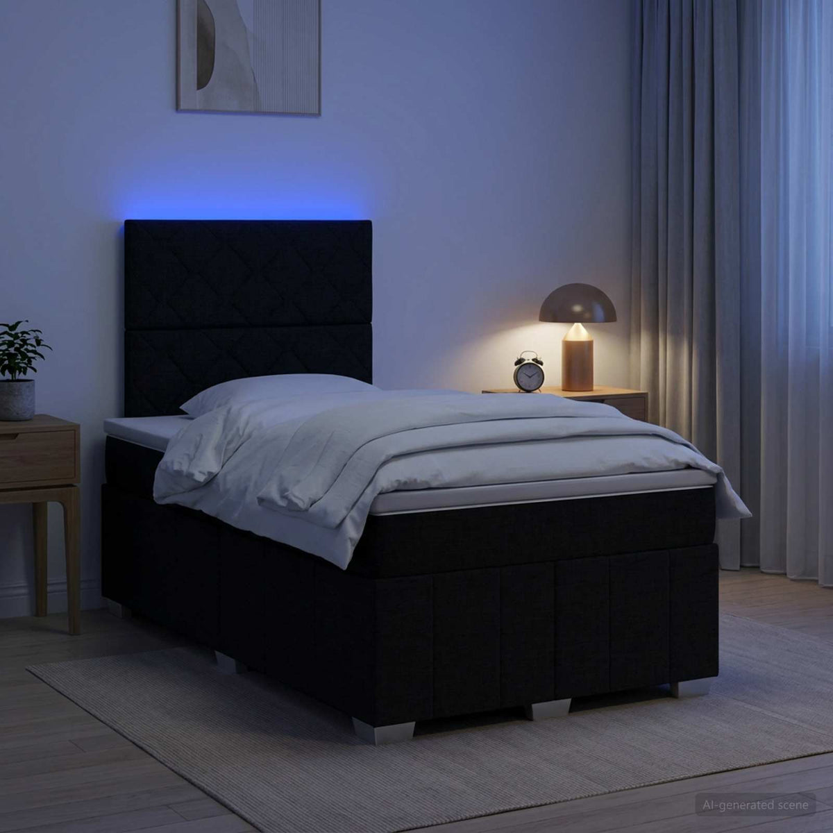 Lit boxspring LED avec matelas Noir 120 x 190 cm Tissu