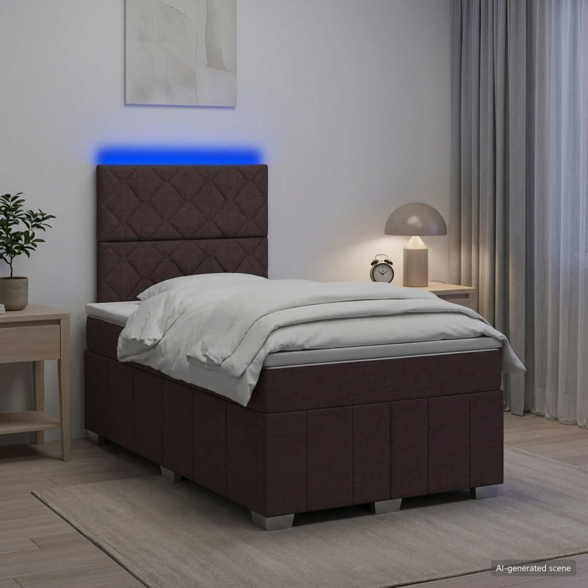 Lit boxspring LED avec matelas Marron foncé 120 x 190 cm Tissu