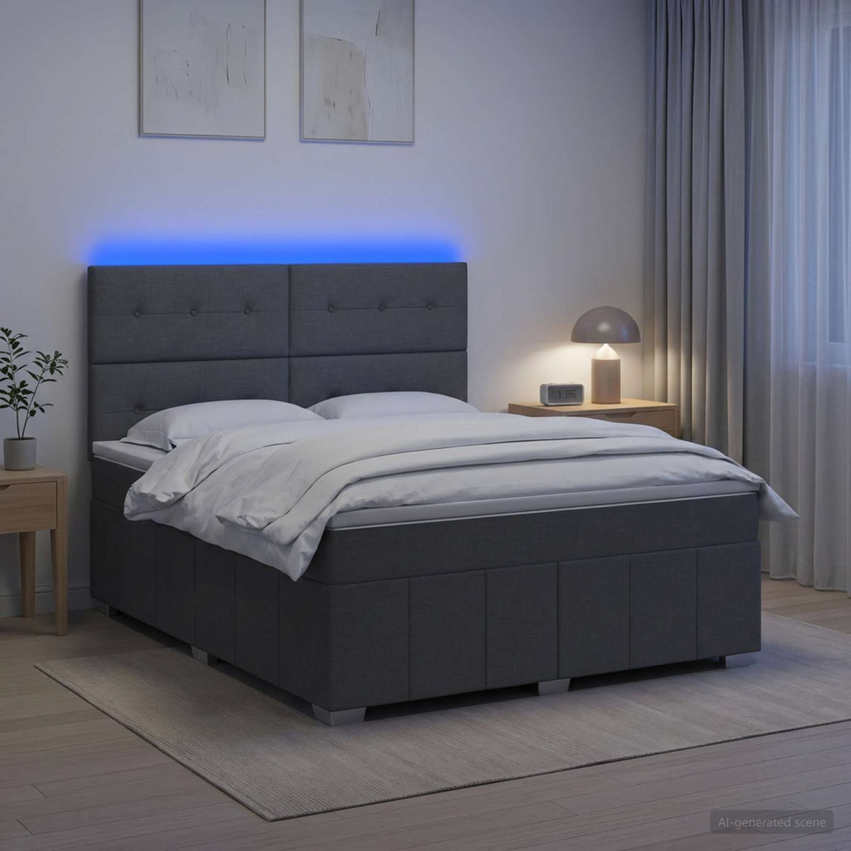 Lit boxspring LED avec matelas Gris foncé 140 x 200 cm Tissu