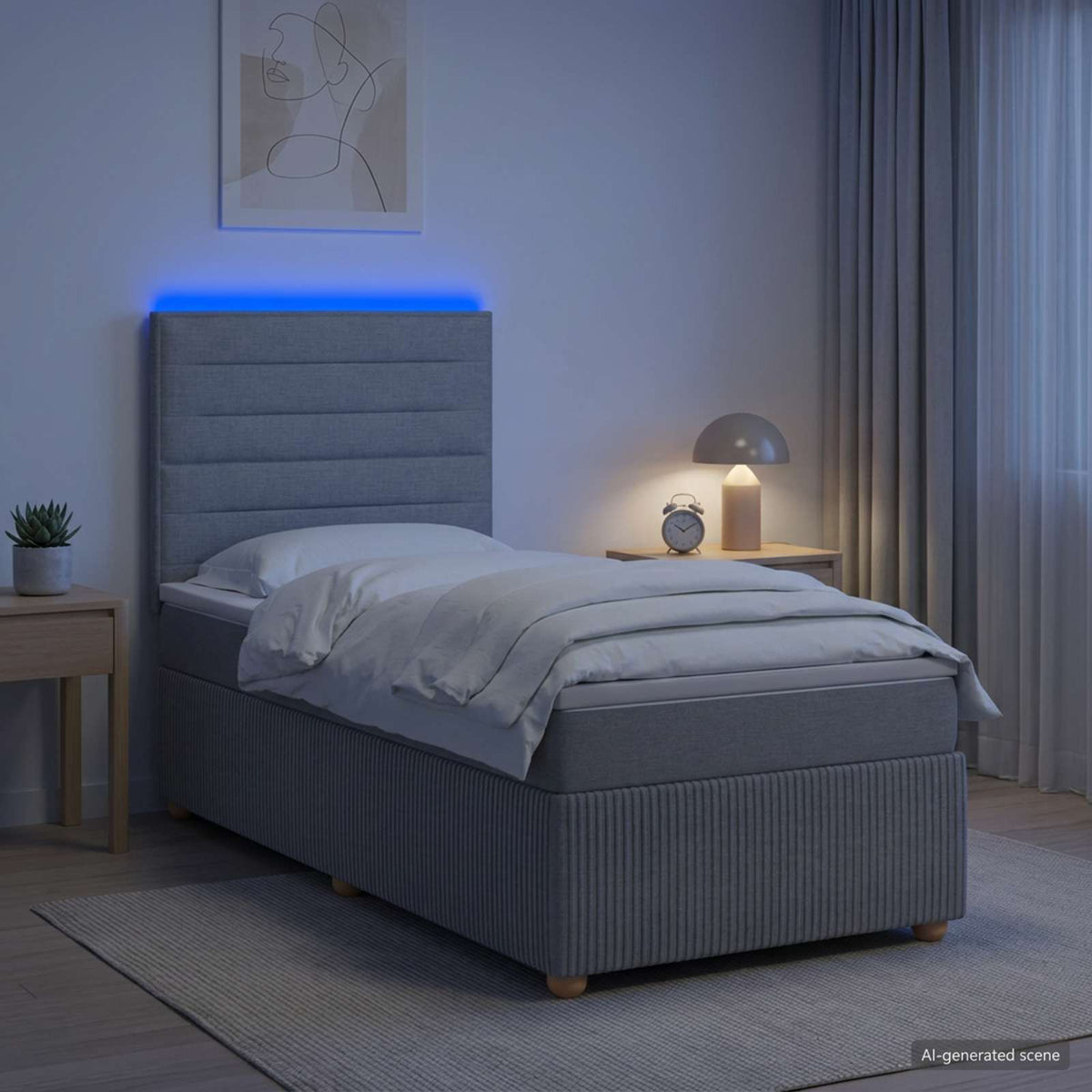 Lit boxspring LED avec matelas Gris clair 80 x 200 cm Tissu
