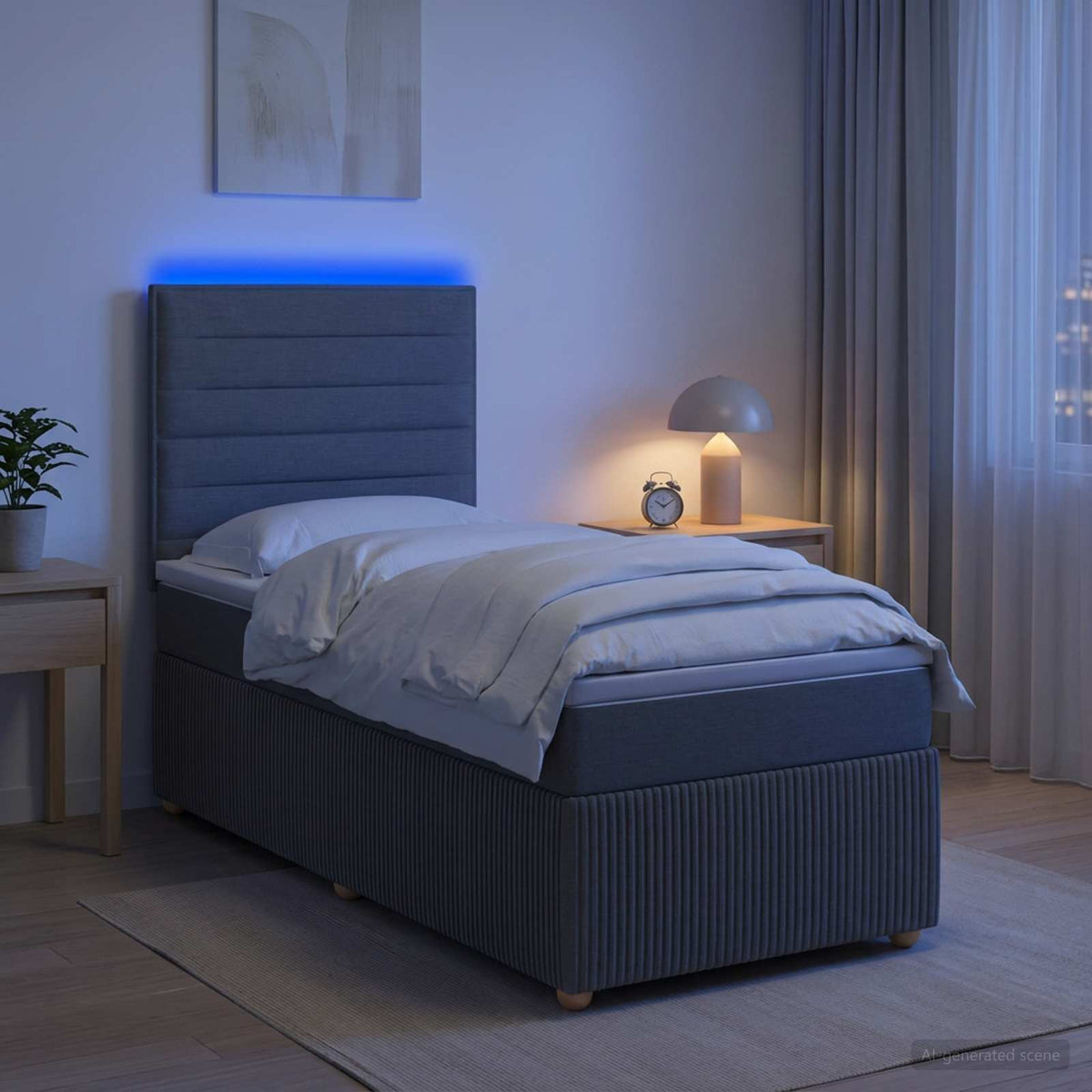 Lit boxspring LED avec matelas Gris foncé 100 x 200 cm Tissu