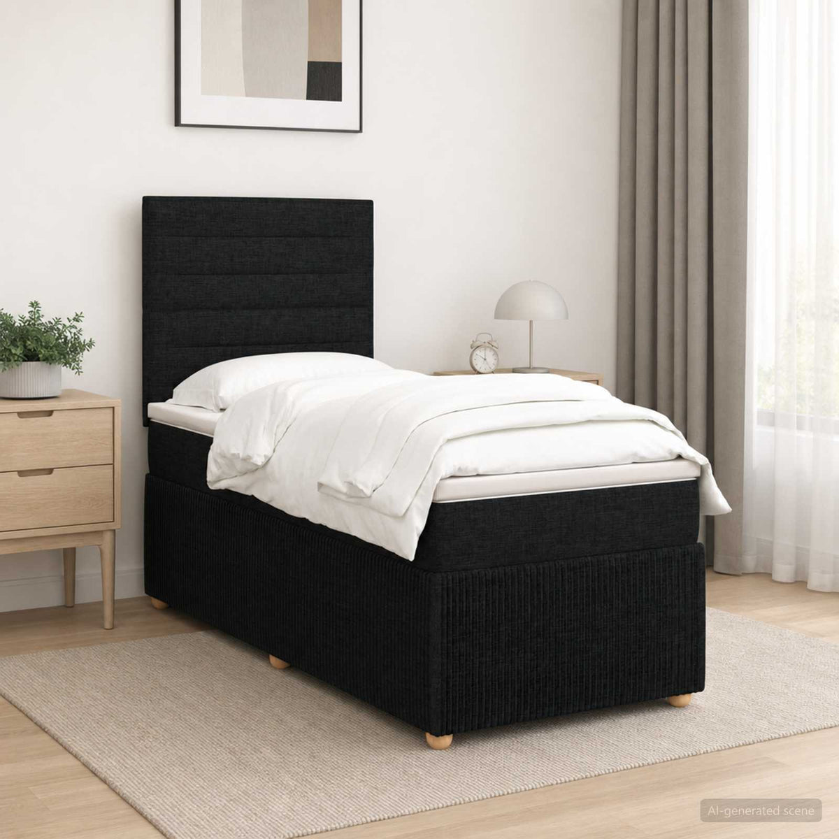Lit boxspring LED avec matelas Noir 80 x 200 cm Tissu