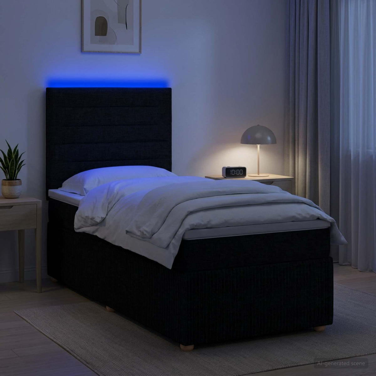 Lit boxspring LED avec matelas Noir 80 x 200 cm Tissu