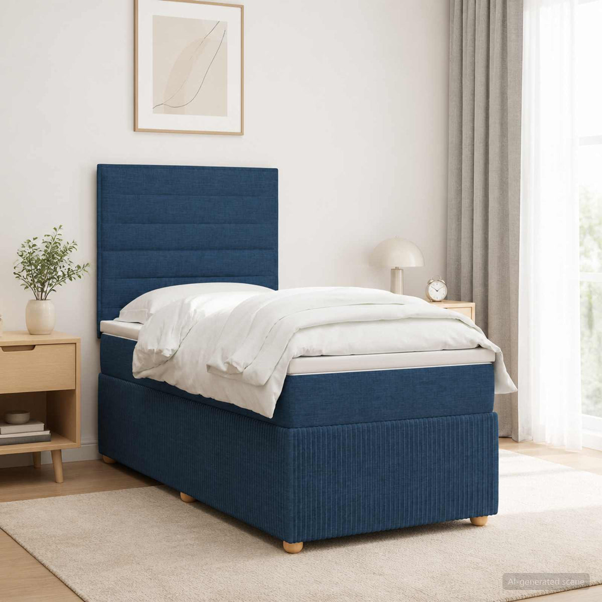 Lit boxspring LED avec matelas Bleu 80 x 200 cm Tissu
