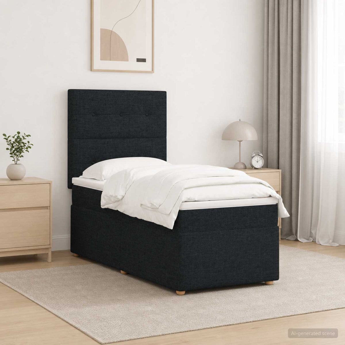 Lit boxspring LED avec matelas Noir 90 x 190 cm Tissu