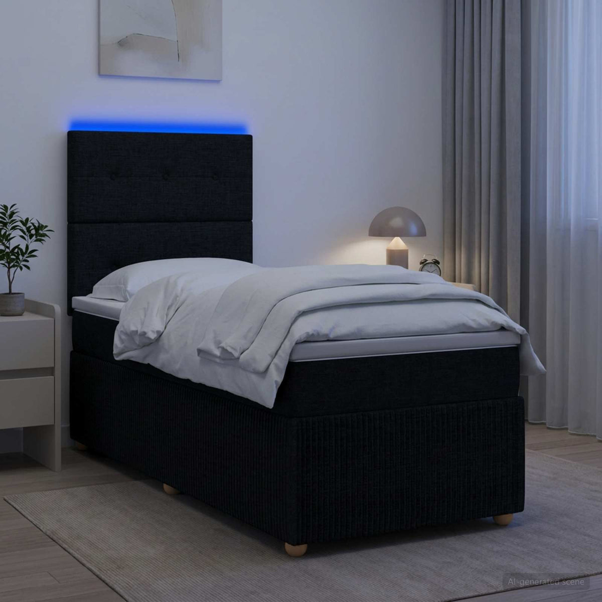 Lit boxspring LED avec matelas Noir 90 x 190 cm Tissu