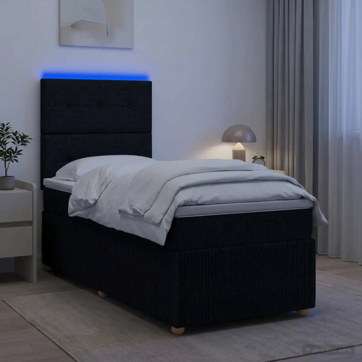 Lit boxspring LED avec matelas Noir 100 x 200 cm Tissu - XIOS