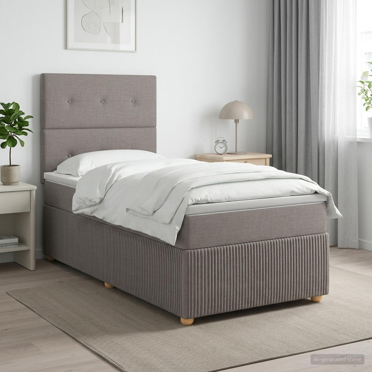 Lit boxspring LED avec matelas Taupe 100 x 200 cm Tissu - XIOS