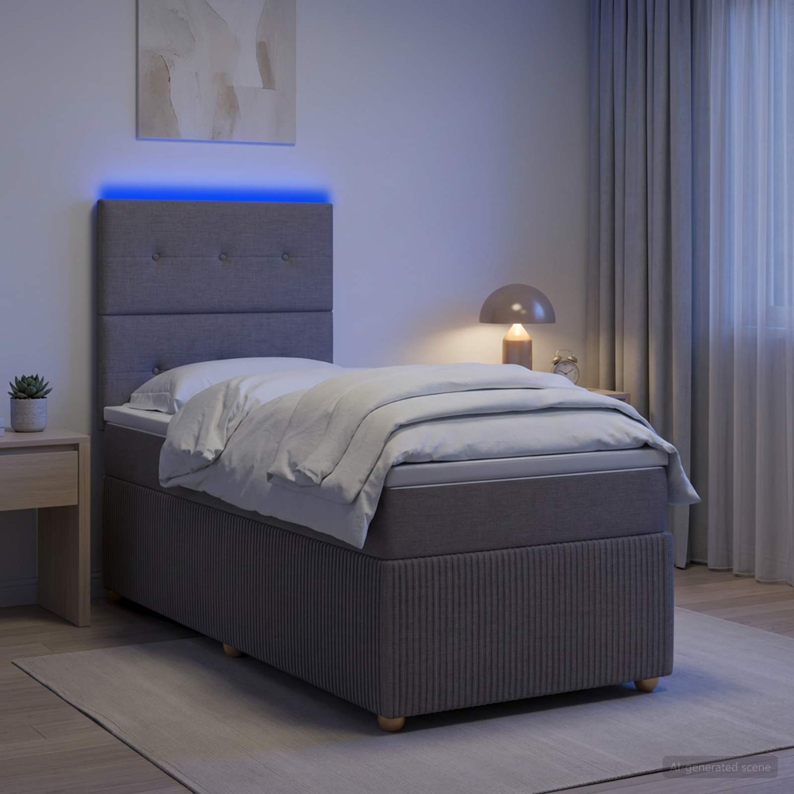 Lit boxspring LED avec matelas Taupe 100 x 200 cm Tissu - XIOS