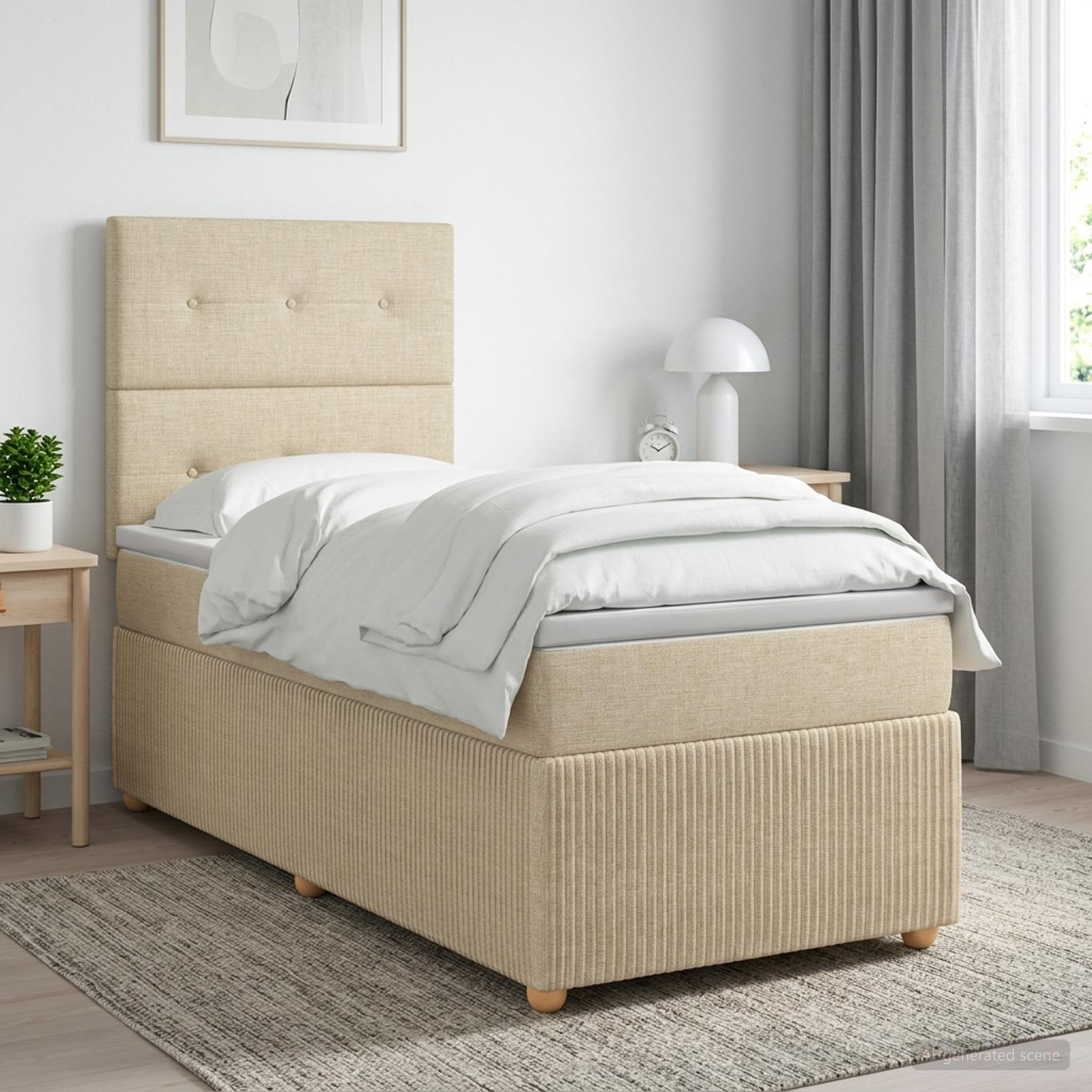 Lit boxspring LED avec matelas Crème 90 x 200 cm Tissu