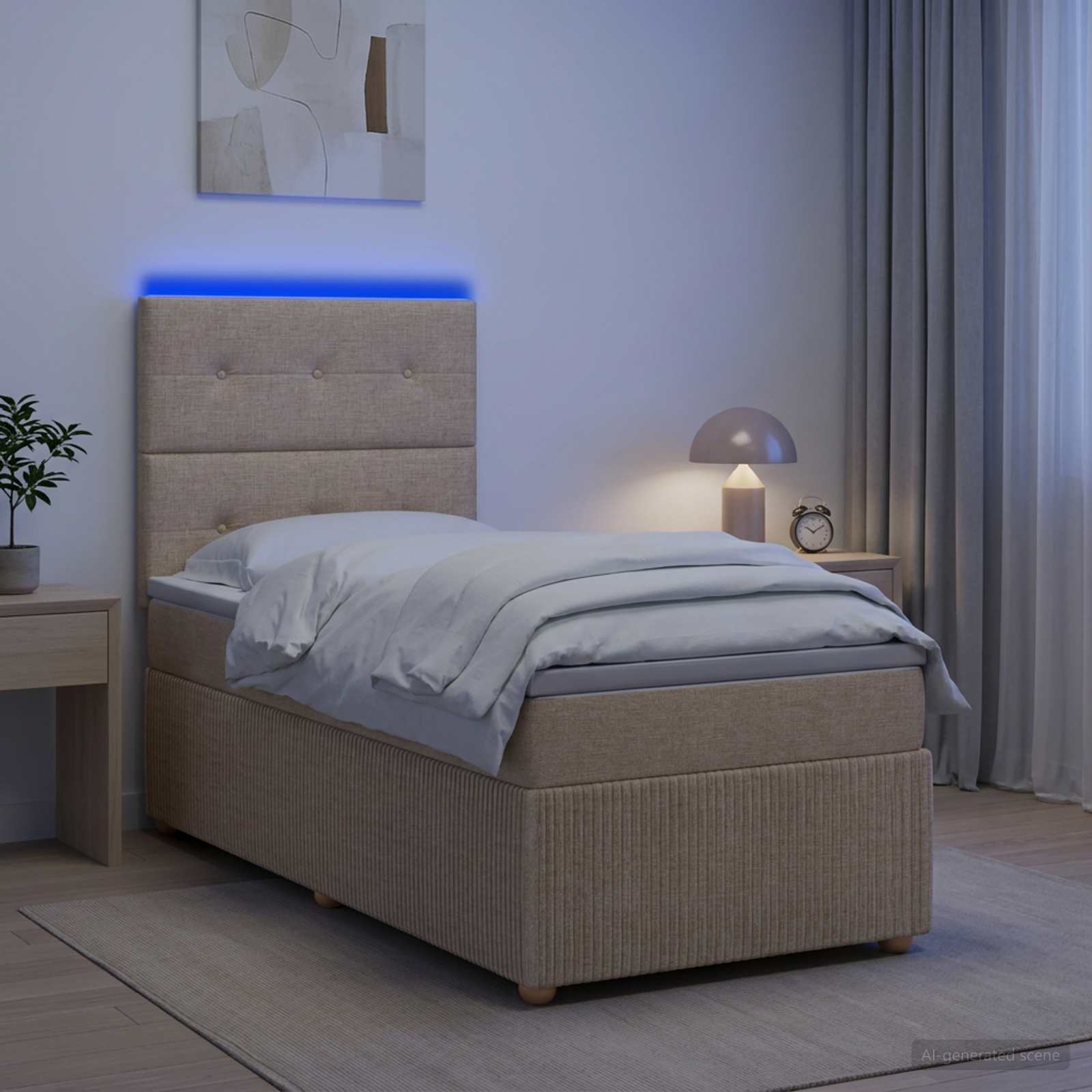 Lit boxspring LED avec matelas Crème 100 x 200 cm Tissu - XIOS
