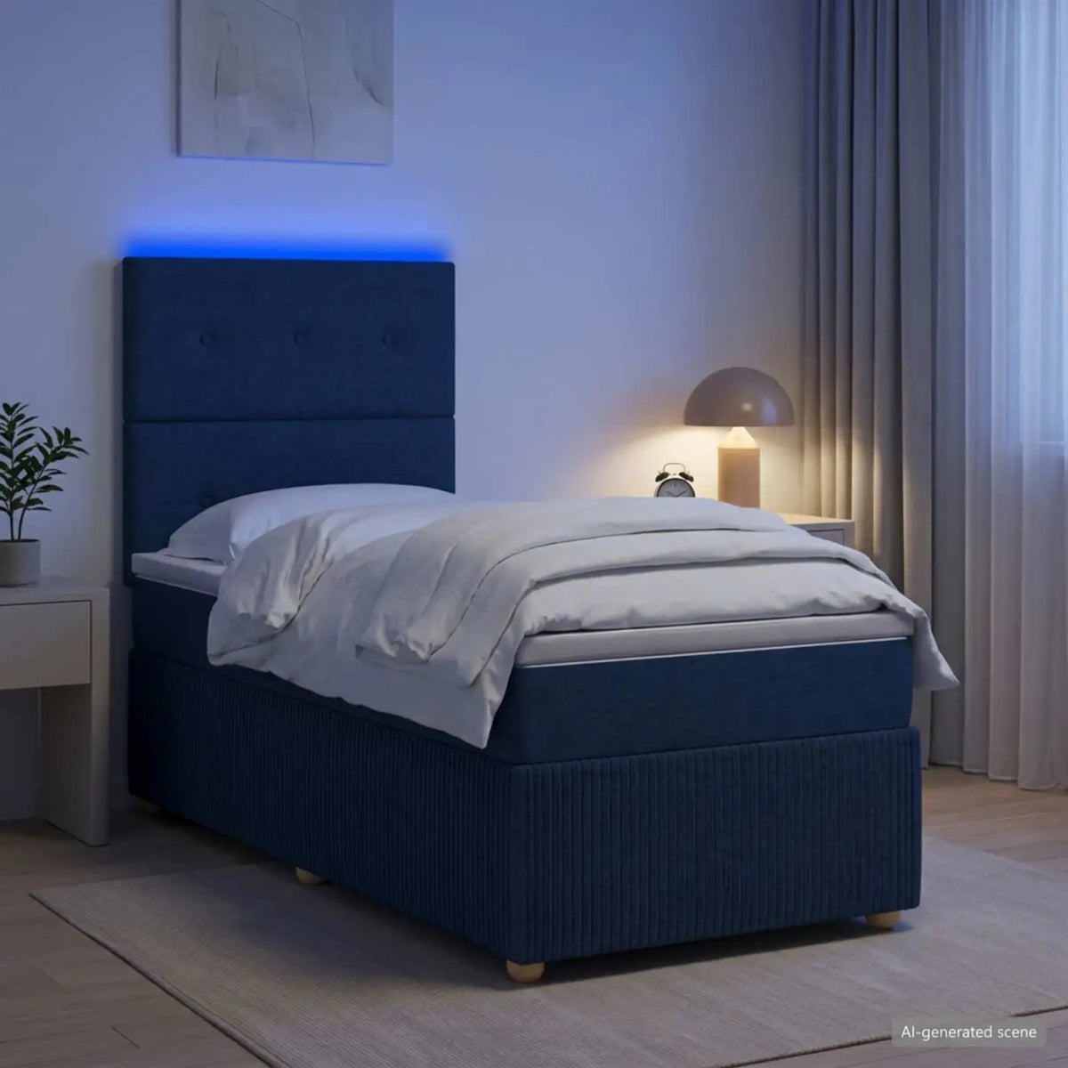 Lit boxspring LED avec matelas Bleu 100 x 200 cm Tissu - XIOS
