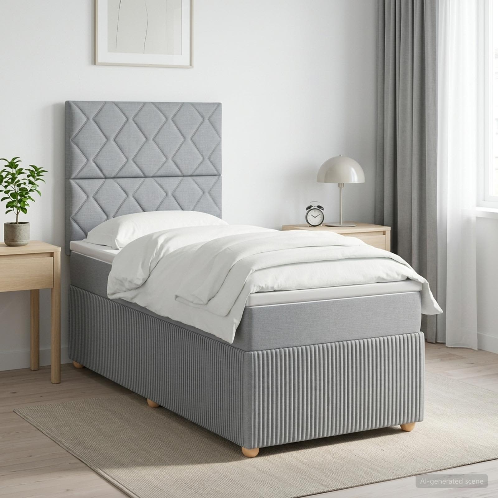Lit boxspring LED avec matelas Gris clair 90 x 190 cm Tissu