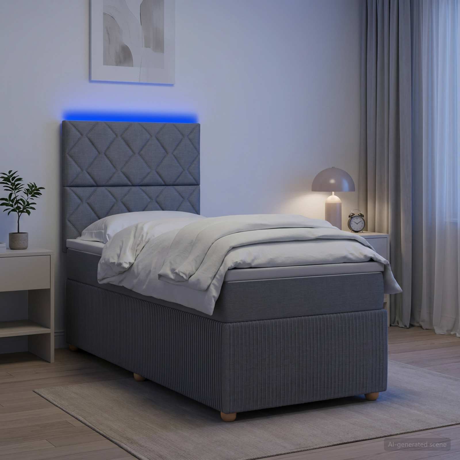 Lit boxspring LED avec matelas Gris clair 90 x 190 cm Tissu