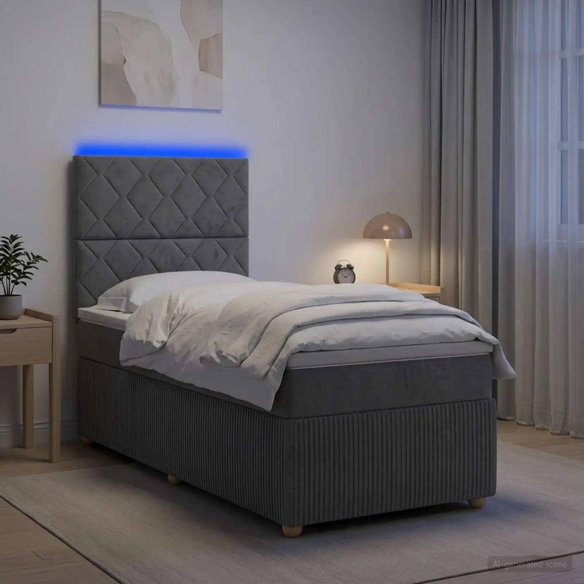 Lit boxspring LED avec matelas Gris foncé 80 x 200 cm Tissu - XIOS
