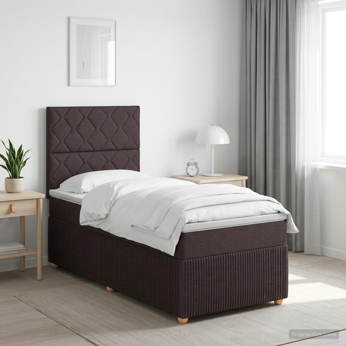 Lit boxspring LED avec matelas Marron foncé 90 x 190 cm Tissu