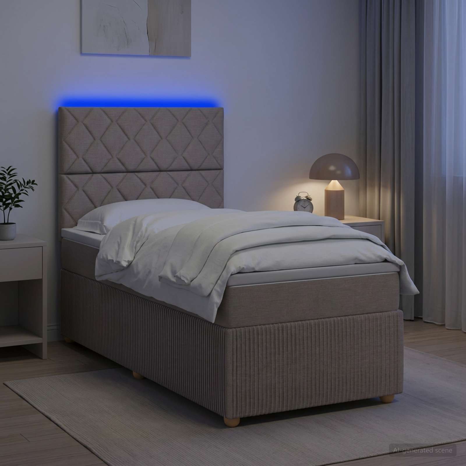 Lit boxspring LED avec matelas Taupe 80 x 200 cm Tissu