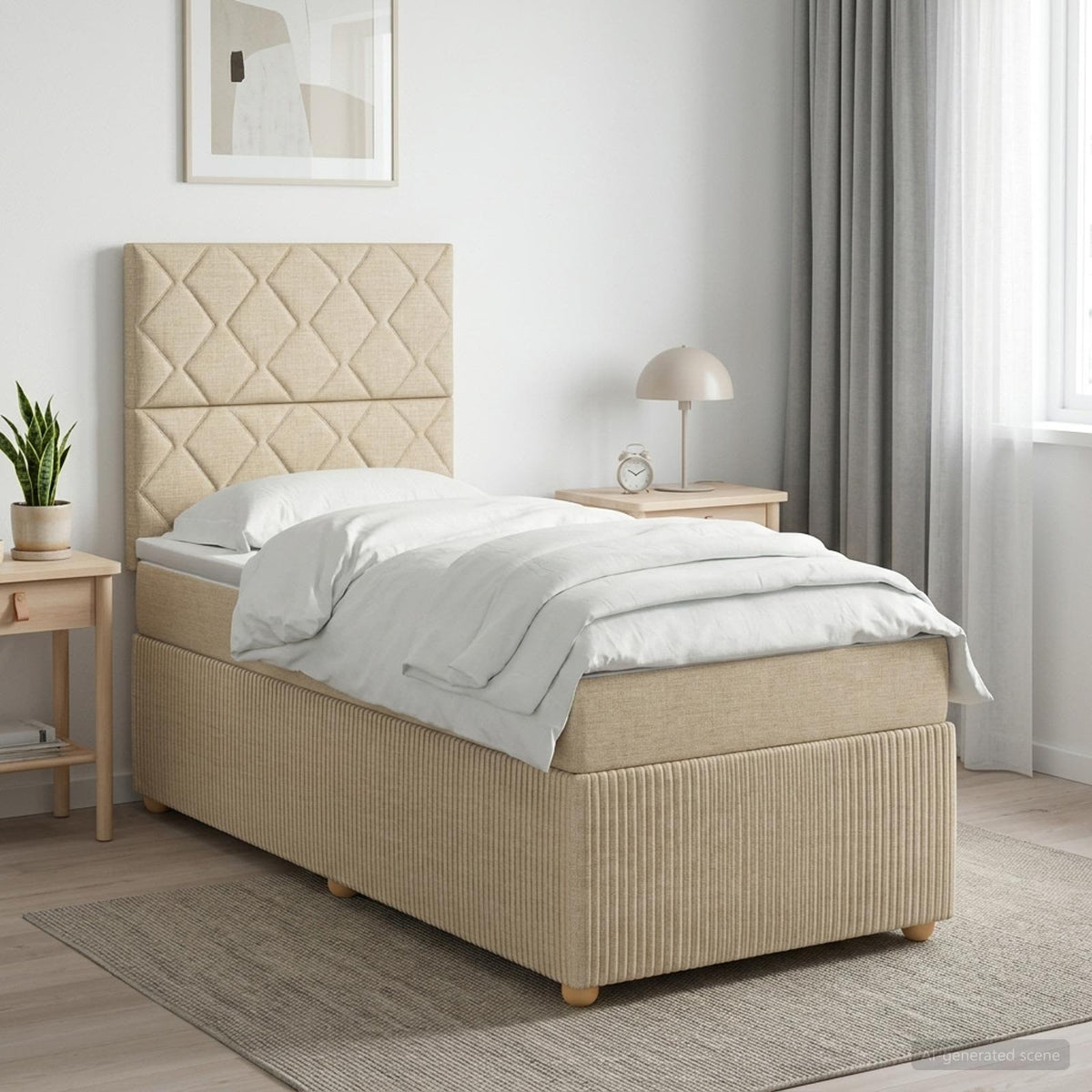 Lit boxspring LED avec matelas Crème 100 x 200 cm Tissu