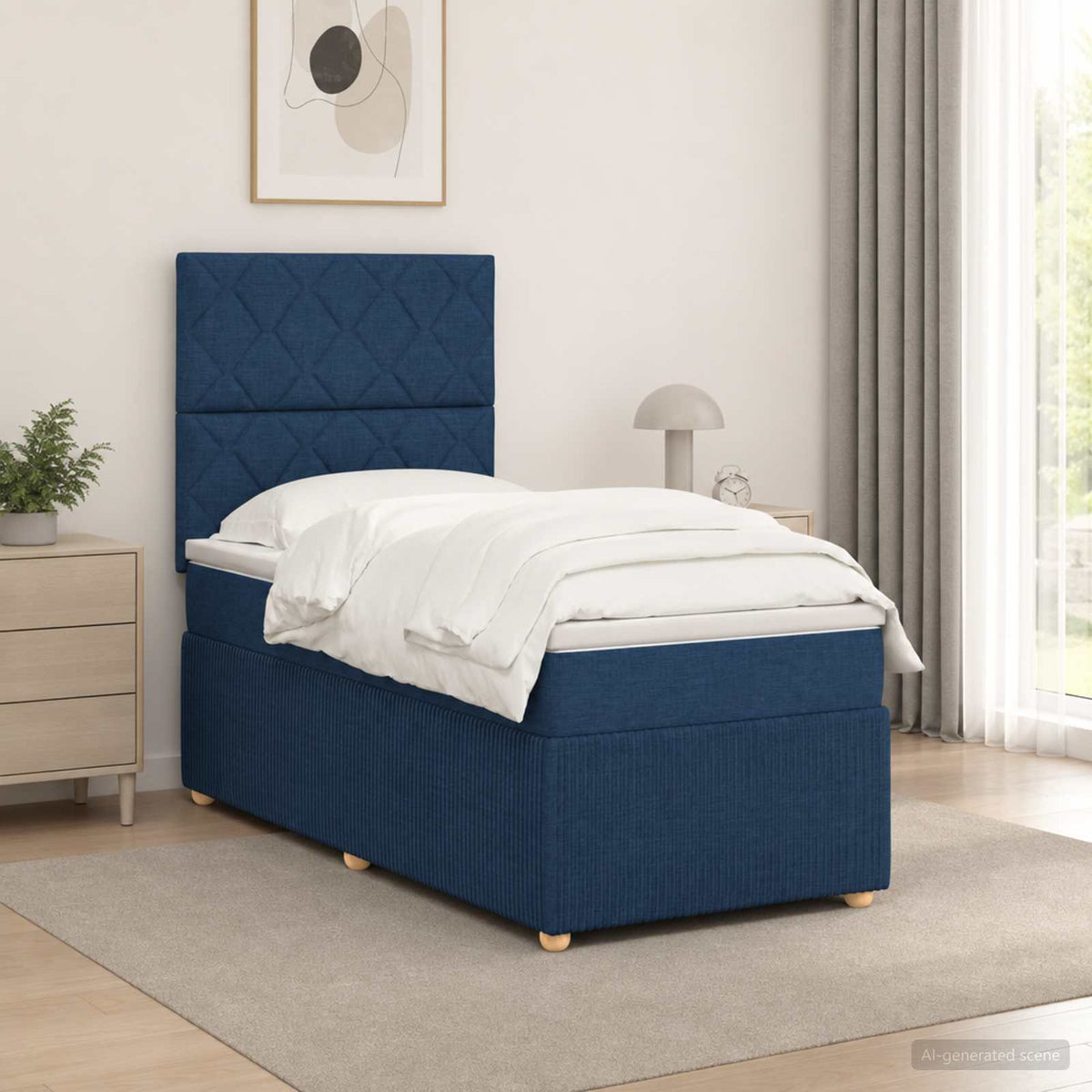 Lit boxspring LED avec matelas Bleu 90 x 190 cm Tissu
