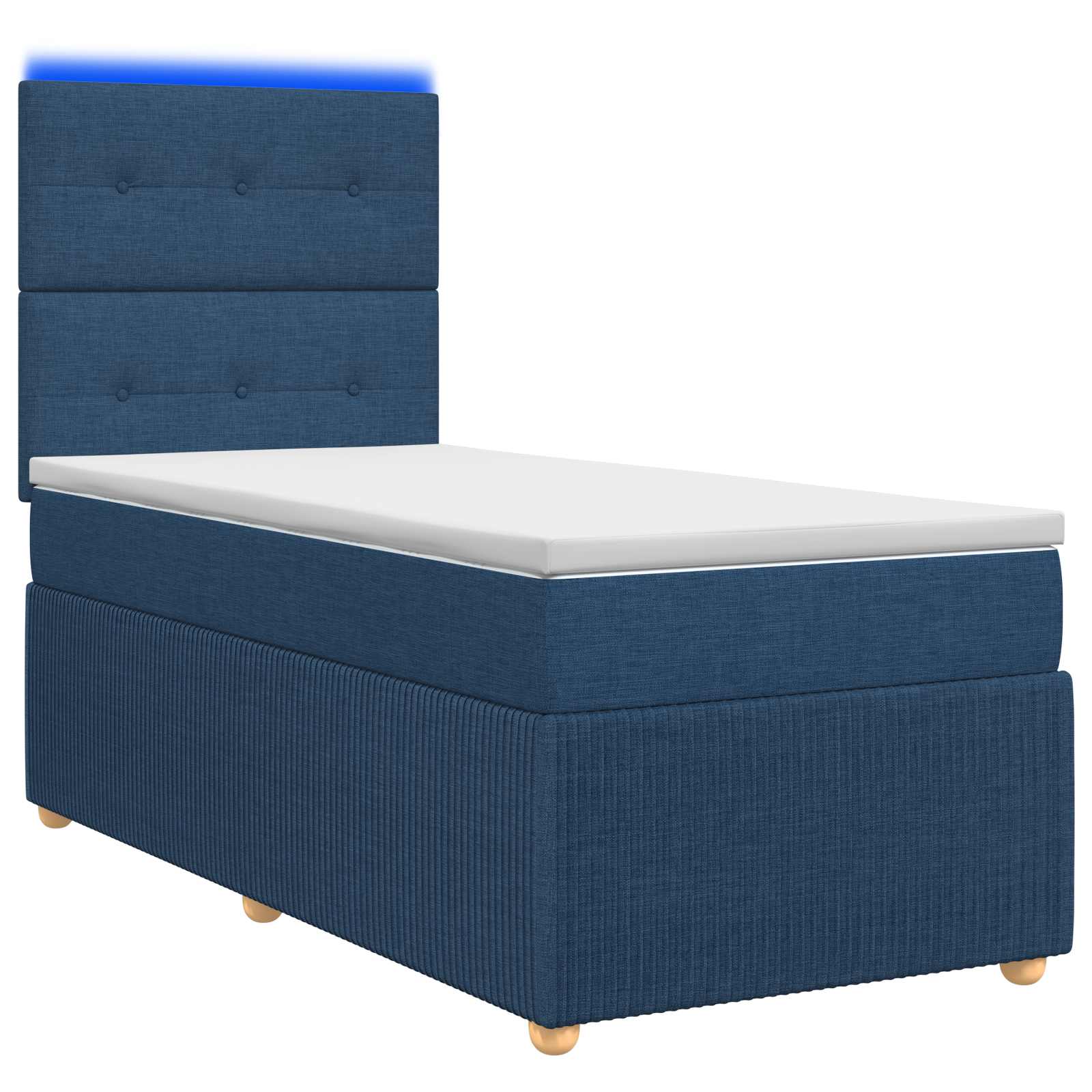 Lit boxspring LED avec matelas Bleu 90 x 190 cm Tissu
